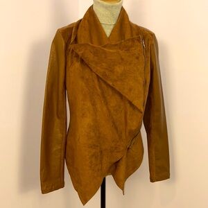 Blank NYC Faux Suede Pleather Moto Jacket Cognac Brown Size M